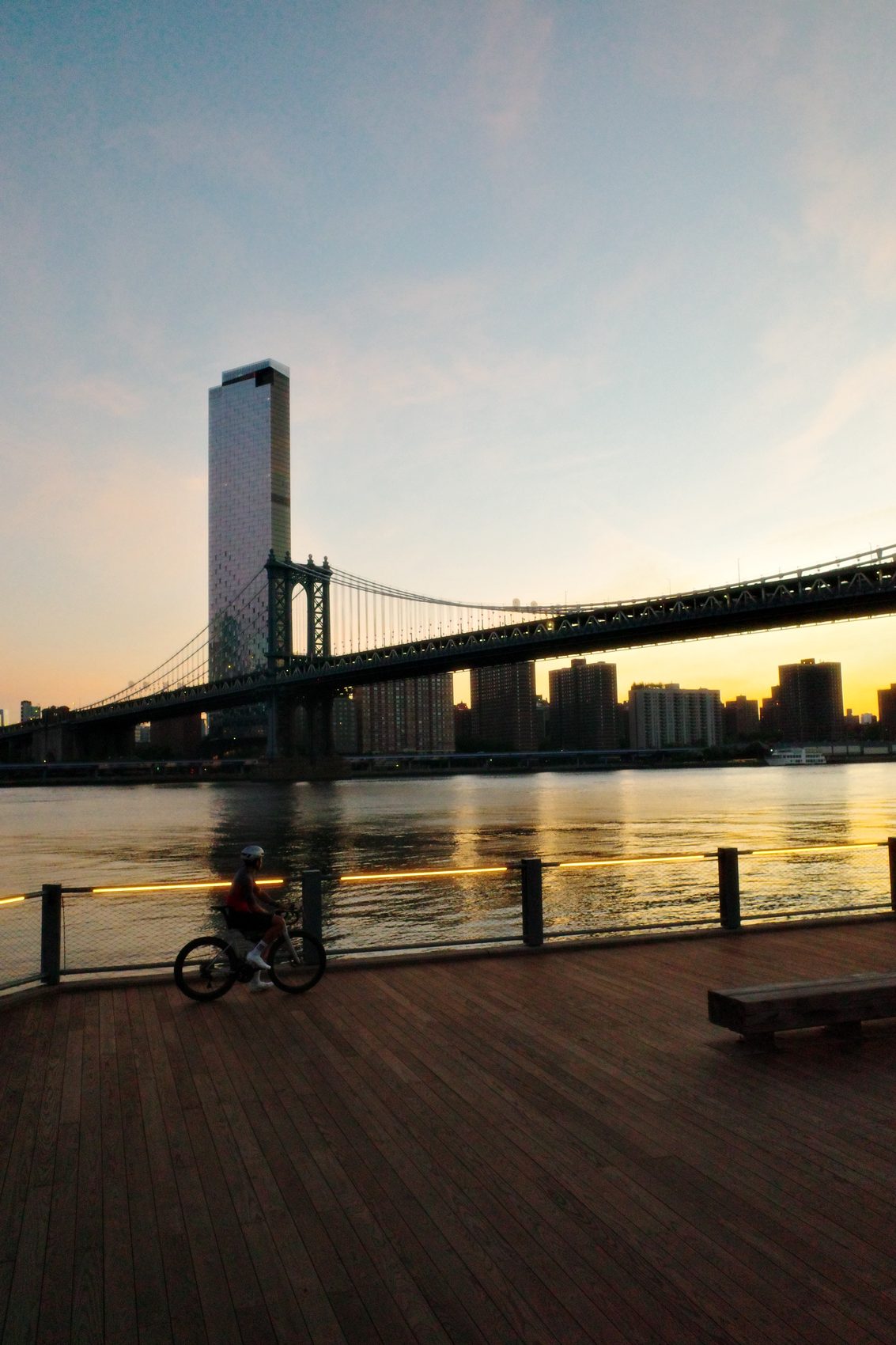 Sunrise over the Manhattan skyline from the waterfront during a Fool's Gold ride